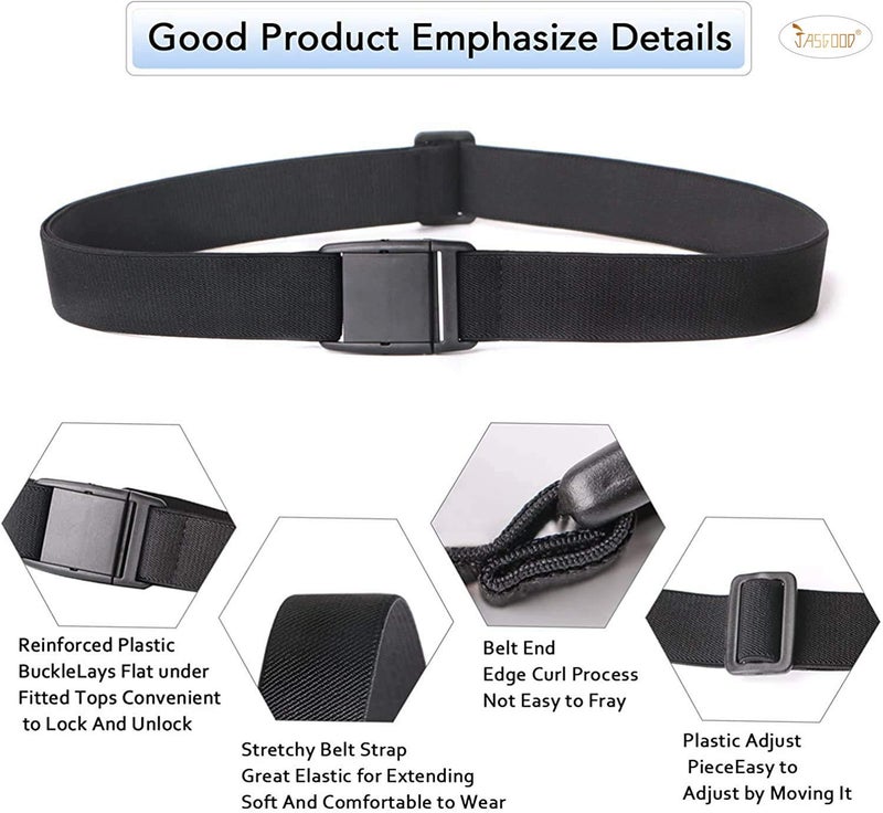 JASGOOD No Show Women Stretch Belt Invisible Elastic Web Strap Belt with Flat Buckle for Jeans Pants Dresses - Image 4